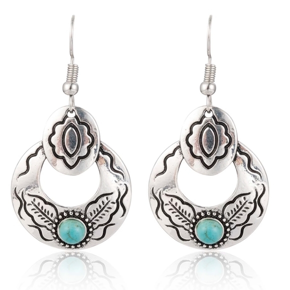Jewelry - Silver Turquoise Earrings. Hoop. Dangle. Concho